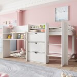 Lit mi - hauteur 90x200 cm, lit enfant avec multiples compartiments et espace de jeu sous le lit, en ...