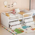 Lit mi - hauteur enfant 90x200 pin blanc - �quip� de 4 tiroirs, barri�re de s�curit� et �chelle, style ...