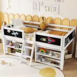 Lit mi - hauteur enfant 90x200 pin blanc - avec �tag�res de rangement, barri�re de s�curit� et �chelle, ...