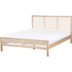 Beliani - lit moderne en bois de pin 160 x 200 cm sommier � lattes t�te de lit tresse viennoise marron ...