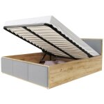 Kids literie - lit panama t 140x200 + coffre - sommier inclus ch�ne - gris clair