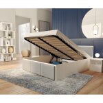 Kids literie - lit panama t 160x200 + coffre - sommier inclus blanc - gris clair