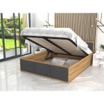 Kids literie - lit panama t 160x200 + coffre - sommier inclus chne - gris fonc
