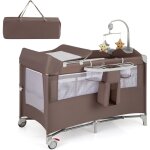 Lit parapluie bb avec matelas, 5 en 1 berceau bb evolutif avec table  langer, jouets, roues verrouillable ...