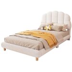 Gutent - lit plat 90 x 200 cm, lit d'enfant, peluche, belle tête de lit, sans matelas - blanc Gutent - lit plat 90 x 200 cm, lit d'enfant, peluche, belle tête de lit, sans matelas - blanc