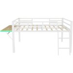 Lit plat en m�tal 140 x 200 cm, rails, �chelle, bureau, bande led � distance - blanc
