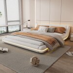 Lit plateau moderne 160x200 cm avec �clairage led int�gr� , sommier et t�te de lit en simili cuir (pu) ...