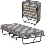 Costway - lit pliant 1 personne adulte 190x80 cm avec matelas en mmoire 6, 5 cm, charge 130 kg, 4 roulettes ...