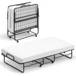 Costway lit pliant 90 x 190 cm avec matelas, lit d'appoint simple avec mousse � m�moire de forme, cadre ...