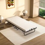 Lit pliant 90 x 200 cm avec matelas de 10cm, lit pliable 1 personne adulte pour cadre de lit en sommier ...