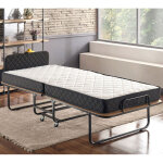 Lit pliant 90x200 cm en m�tal noir avec matelas de 15 cm