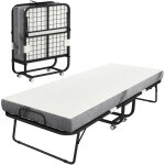 Lit pliant - homcom - 1 personne 200 x 80 cm avec matelas - pliable et portable sur roulettes - cadre ...