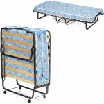 Lit pliant avec matelas 17 lattes, avec 4 roulettes pivotantes, tuyeaux 25 mm en metal durable, matelas ...