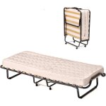 Goplus - lit pliant � roulettes avec matelas 10cm - 200x80cm charge 120kg - � lattes en bois matelas ...