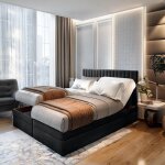 Trada - lit rglable lectriquement 140x200 cm adle ensemble noir