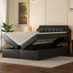 Lit coffre 140x200 cm, lit double rembourr, lit adulte avec sommier  lattes mtalliques et espace de ...