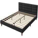 Gutent - lit rembourr 140x200cm, double avec sommier  lattes, lin noir (matelas non inclus)