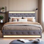 Lit rembourr� 160 x 200 cm, avec led, port de charge usb, t�te de lit r�glable, lit coffre avec 4 tiroirs, ...