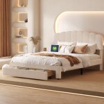 Lit rembourré 160x200 cm, lit 2 personnes avec tiroir de rangement et port usb - c, tête de lit réglable ... Lit rembourré 160x200 cm, lit 2 personnes avec tiroir de rangement et port usb - c, tête de lit réglable ...