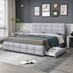 Modernluxe - lit rembourr 180x200cm en velours avec 4 tiroirs + sommier  lattes - gris