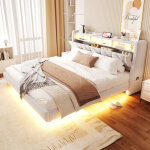 Lit rembourr� pour adulte 180 x 200 cm - t�te de lit pliable - prise �lectrique - �clairage led - tissu ...