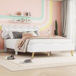 Okwish - lit double d'enfant 140x200 cm cadre de lit avec sommier  lattes, en pu et mdf, couleur blanc, ...