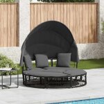 Vidaxl - lit de repos d'extérieur avec auvent et coussins résine tressée Vidaxl - lit de repos d'extérieur avec auvent et coussins résine tressée