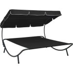 Lit de repos d'extérieur avec auvent noir Lit de repos d'extérieur avec auvent noir