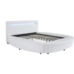 Lit rond 160 x 200 cm - avec leds - simili - blanc - abulis iii