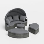 Lit rond d'ext�rieur avec auvent r�tractable, canap� d'ext�rieur en sections en rotin pe avec coussins, ...