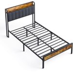 Bealife - lit simple 120 x 200 en m�tal avec t�te de lit capitonn�e en tissu pour rangement sommier � ...