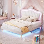 Dans les nuages - lit simple 140x200 cm, tissu similicuir, avec clairage led, tte de lit en forme de ...