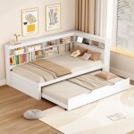 Lit simple 90x190 / 200 cm, canap convertible avec lit gigogne, prise usb et multiples rangements, en ...