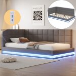 Lit simple 90x190 cm, canap� - lit en velours avec bande led, prise usb et sommier � lattes - lit multifonctio ...