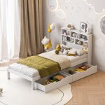 Dans les nuages - lit simple 90x200 cm, avec 2 tiroirs, tte de lit tagres de rangement, sommier  ...