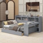 Dans les nuages - lit simple 90x200 cm, avec bureau, 2 tiroirs, tagres de rangement, usb, lectriques, ...