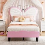 Lit simple 90x200 cm, lit enfant, avec t�te de lit papillon, lumi�res led changeantes de couleur, pu, ...