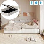 Lit simple 90x200 cm avec espace de rangement et bande led, canap� - lit, style scandinave, lit coffre ...