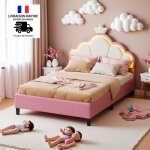 Tanant ? lit simple 90x200 cm ? lit princesse avec �clairage led ? t�te de lit nuage ? simili cuir rose ...