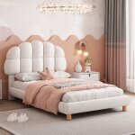 Lit simple 90x200cm avec tête de lit semi - circulaire sherpa, sommier à lattes en bois, adapté aux enfants ... Lit simple 90x200cm avec tête de lit semi - circulaire sherpa, sommier à lattes en bois, adapté aux enfants ...