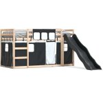 Lit simple?lit adulte?lit superpos� avec toboggan et rideaux blanc et noir 80x200 cm cfw48376