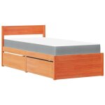 Lit simple?lit adulte?lit avec tiroirs / matelas cire marron 90x190 cm bois massif pin cfw77280