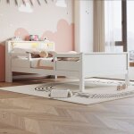 Lit simple en bois 90x200 cm avec prises usb et tape - c, Éclairage led, tête de lit avec espace de rangement, ... Lit simple en bois 90x200 cm avec prises usb et tape - c, Éclairage led, tête de lit avec espace de rangement, ...