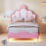 Dans les nuages - lit simple capitonn 90x200 cm, avec led tte de lit forme de fleur et couronne, sommier ...
