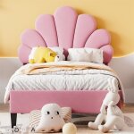 Lit simple capitonn� 90x200 cm, avec t�te de lit fleurie, sommier � lattes, tissu velours, adapt� aux ...