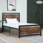 Lit simple design industriel giordano noir aspect bois fonc