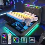 Lit simple avec rangement 90x200 - tte de lit led et usb - c, clairage 360, commande multiple - tissu ...