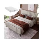 Okwish - lit double 140x200 cm lit adulte avec sommier  lattes et tte de lit rglable, tissu en lin ...