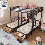 Lit superpos� 140 x 200 cm + 90 x 200 cm - lit superpos� 3 places - industriel - avec compartiments de ...