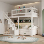 Lit superpos� 140 x 200, lit mezzanine 2 places, lit mezzanine enfant avec armoire int�gr�e, �tag�re ...